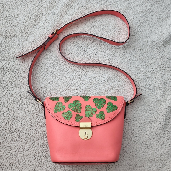 Kate Spade Saturday Hand Painted Monstera Heart Crossbody Bag Coral Green - Picture 16 of 16